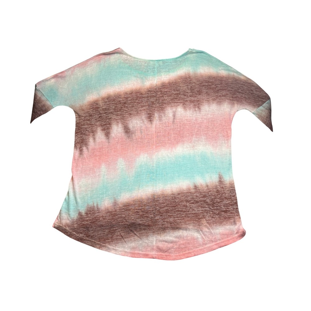 Umgee USA Womens Tie Dye Slub Knit Blouse Teal Pink Brown High Low Top A1152 S
